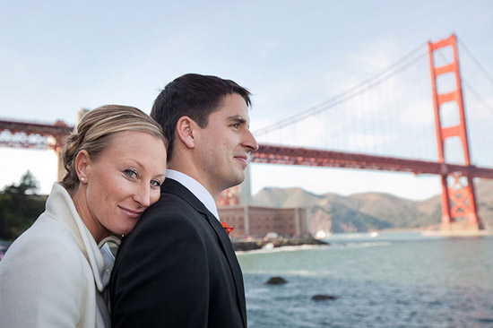 Bride and groom at Golden Gate Bridge San Francisco