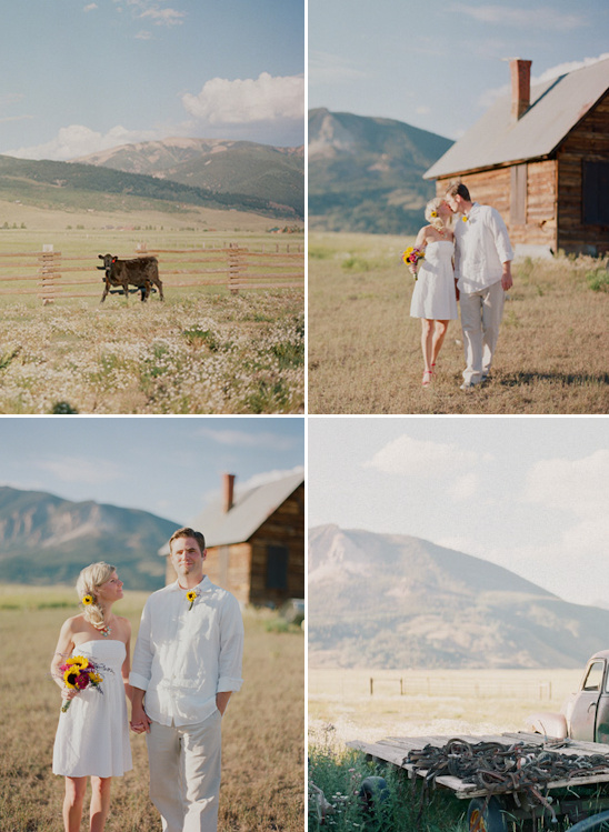 Couple in white dresses countryside wedding