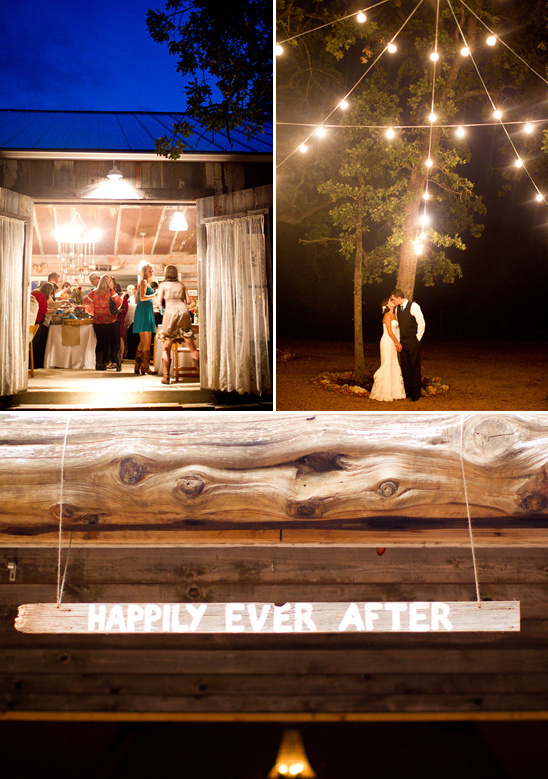 Rustic wedding venue with bride groom and Happily Ever After
