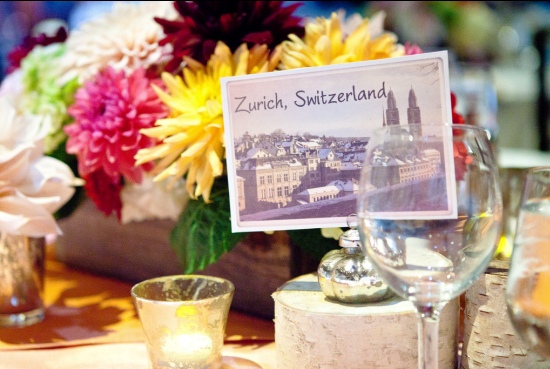 Zurich Switzerland table card with flowers