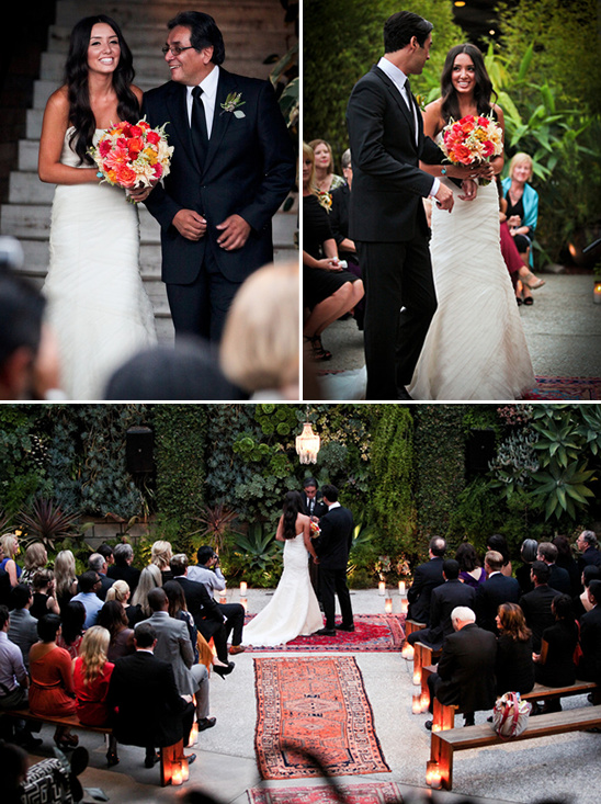 Beautiful outdoor wedding ceremony with bride and groom