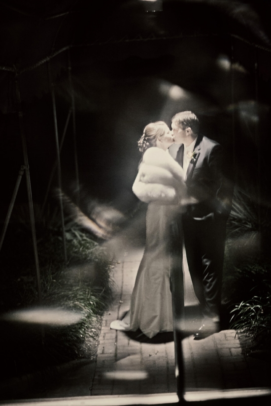 Couple kissing, romantic wedding moment