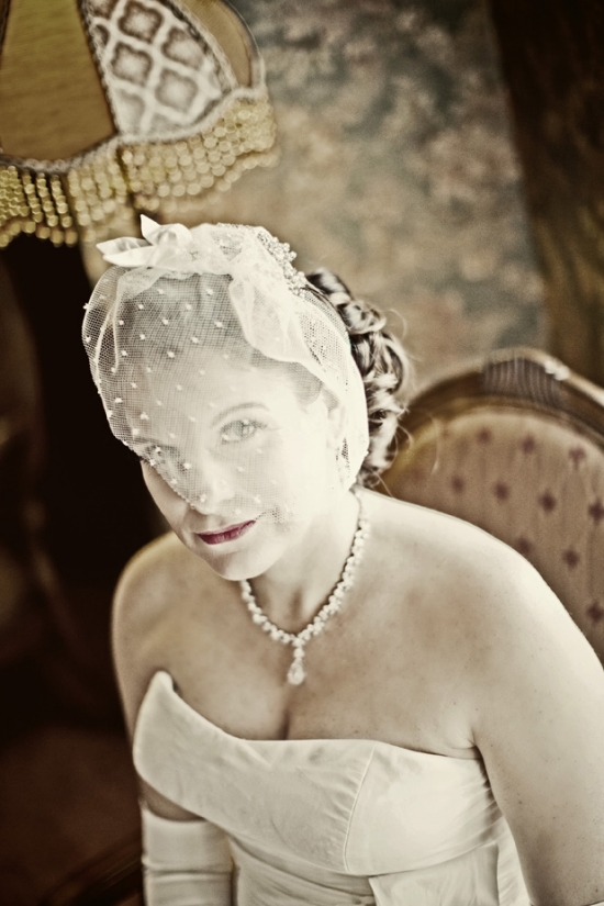 Bride in vintage wedding veil