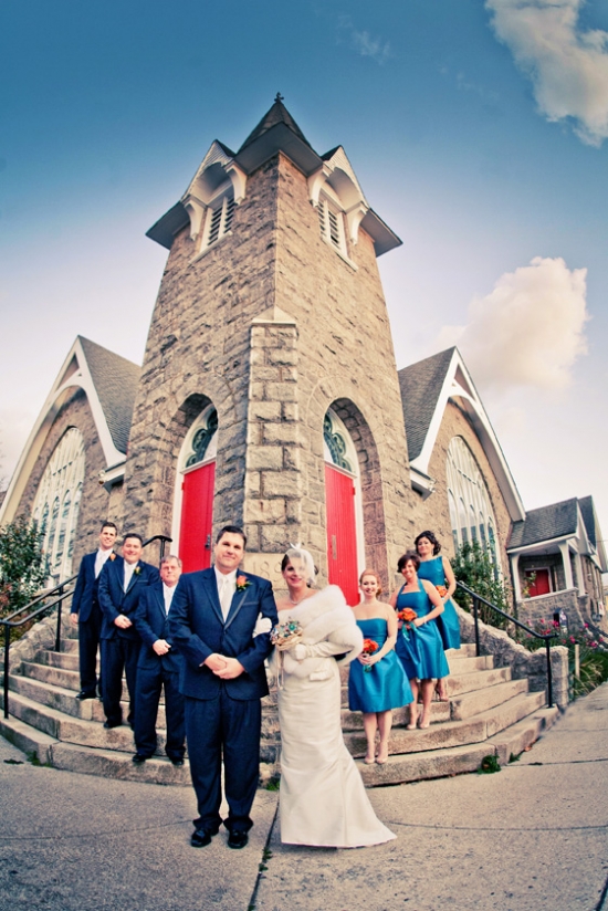 Couple wedding church ceremony group photo
