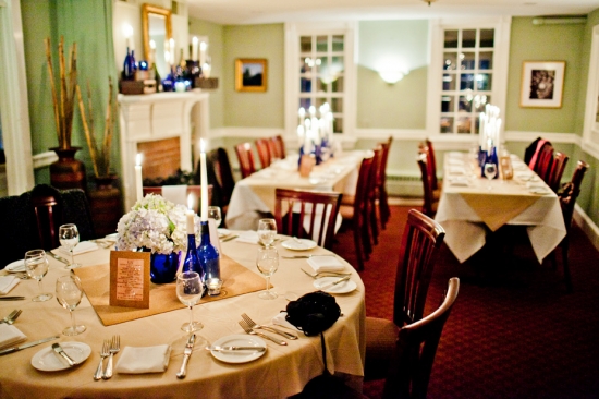 Elegant dining room with candlelit tables