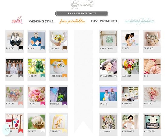 Wedding style and color search tool with DIY projects