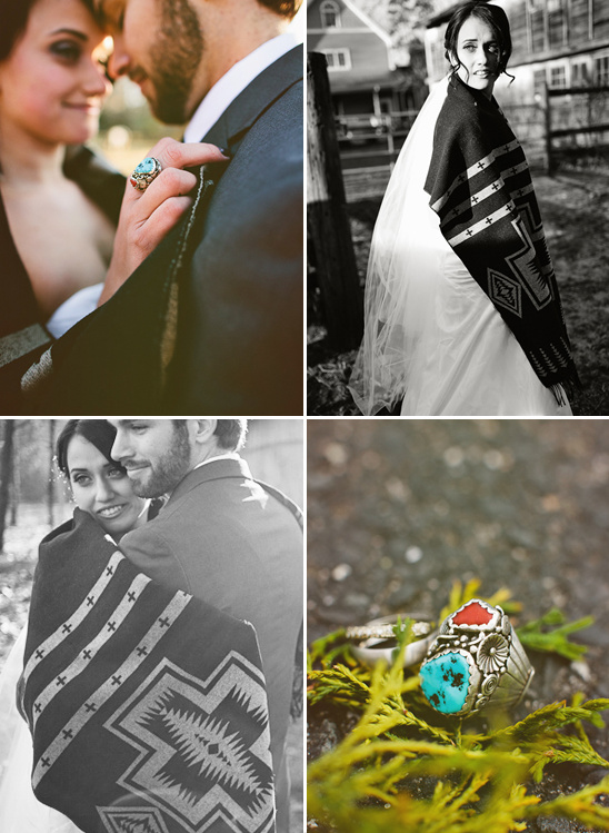 Rustic wedding details turquoise jewelry and wool blanket