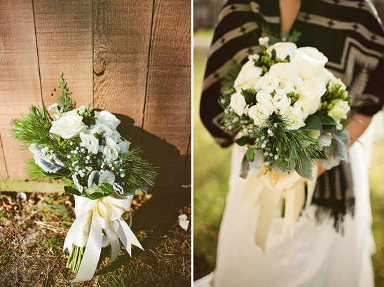 Elegant white wedding bouquet with greenery