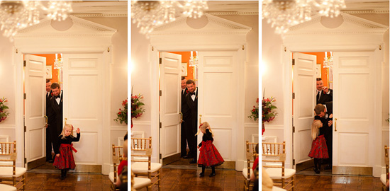 Wedding party exiting ceremony doors