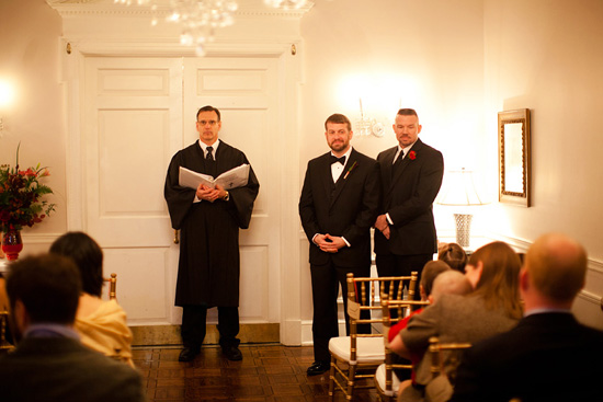 Wedding ceremony with guests in formal attire