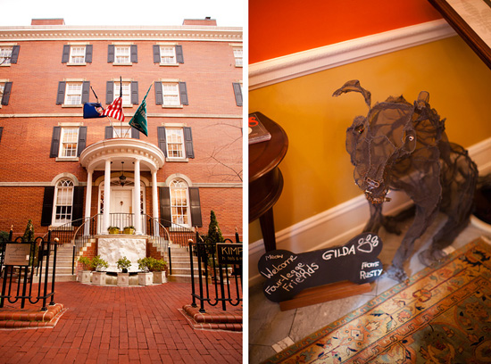 Brick building entrance, welcoming four-legged friends