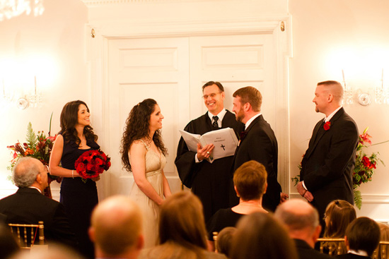 Wedding ceremony, guests,  bride and groom