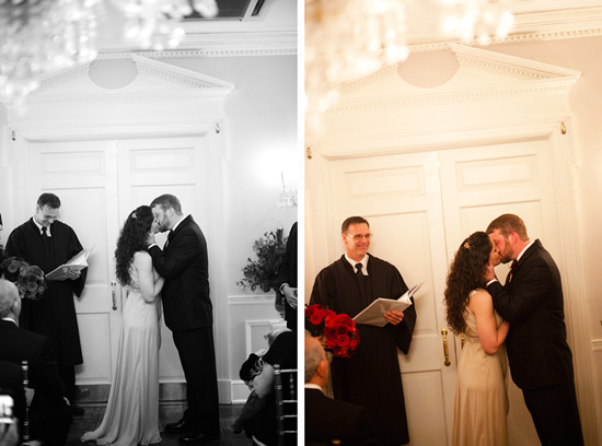 Couple kissing during wedding ceremony