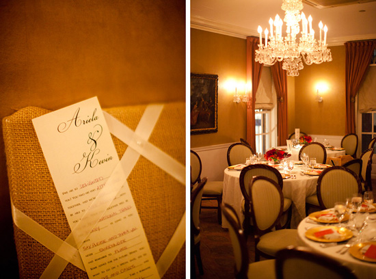 Elegant wedding reception with invitation for Ariela and Kevin