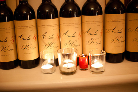 Personalized wine bottles for Ariela and Kevin's wedding