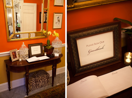 Wedding guestbook table with sign and decorations
