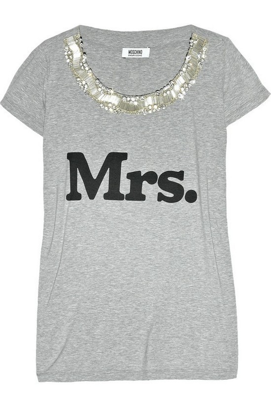 Gray Mrs Tshirt with beaded neckline by Moschino