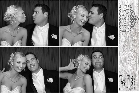 Fun black and white wedding photo booth strip with bride and groom
