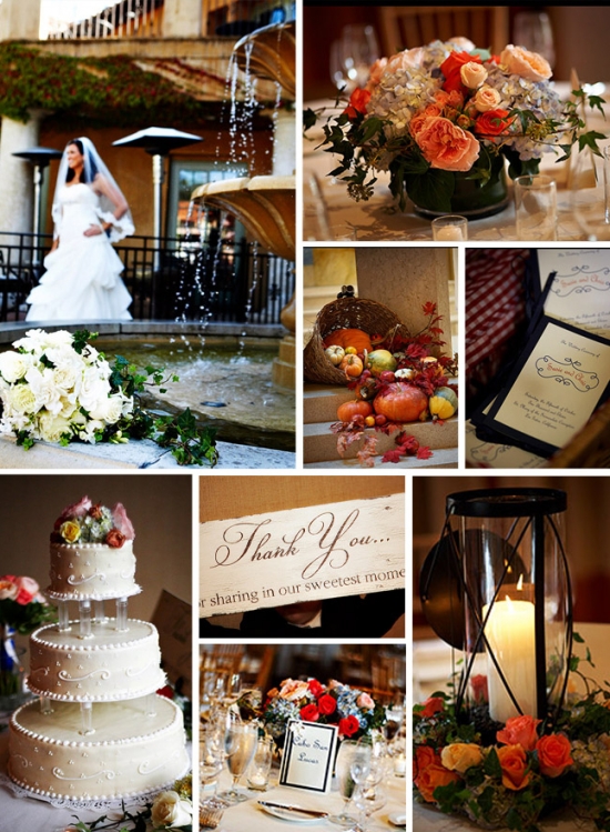 Wedding reception decor, fall colors, thank you sign