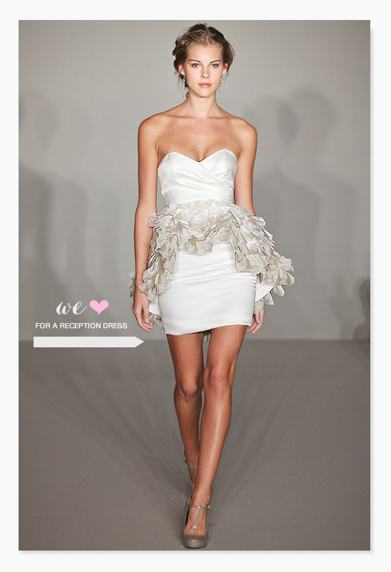 Strapless white mini wedding reception dress frills