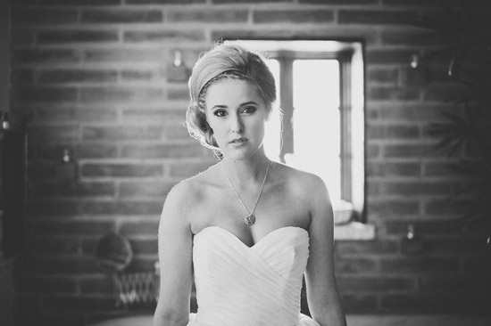 Black and white portrait of beautiful bride