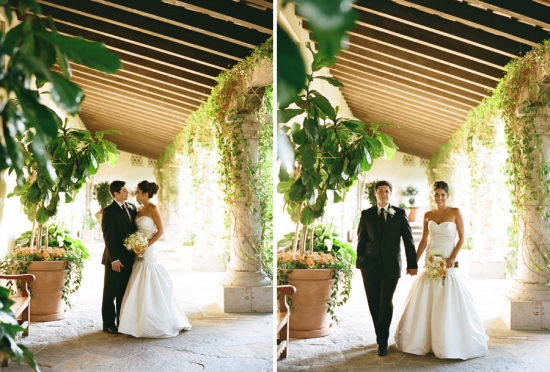Bride and groom at outdoor garden wedding venue