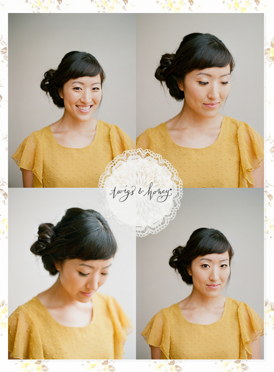Four views of a woman with a cute hairstyle