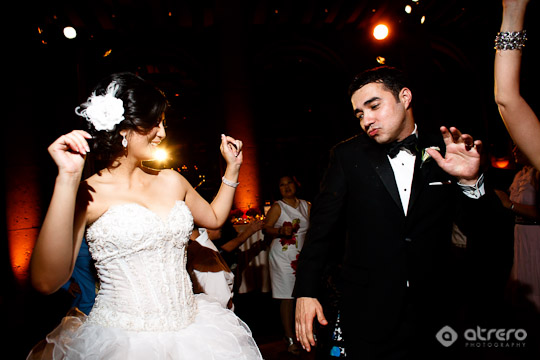 Happy wedding couple dancing