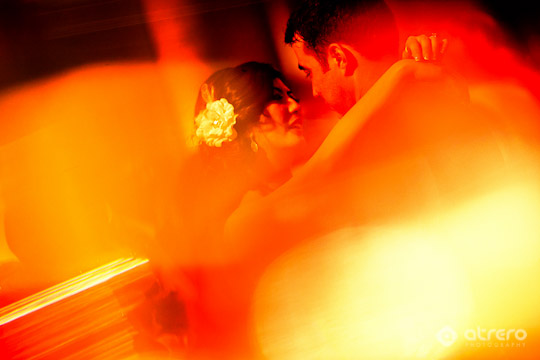 Couple dancing close passionate embrace