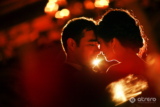 Couple dancing close in love