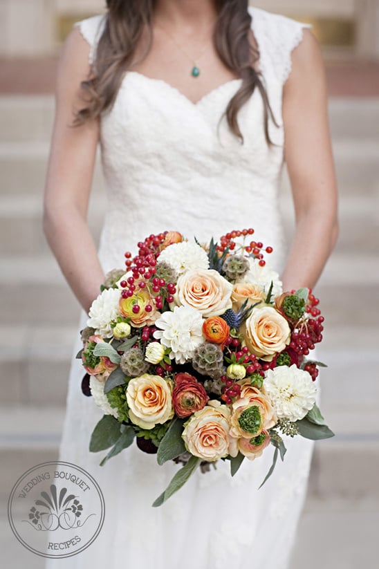Peach And Red Wedding Bouquet