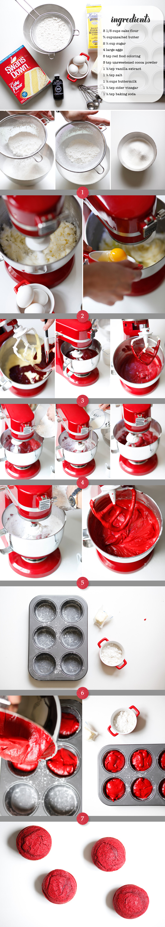 Red velvet cupcake recipe steps and ingredients