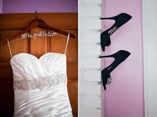 Wedding dress and high heels preparation on wedding day