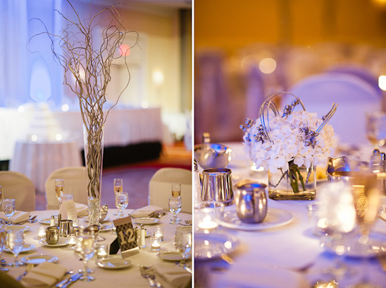Elegant wedding centerpieces with branches and flowers