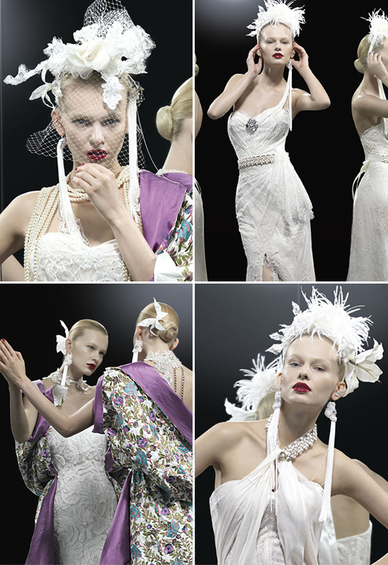 Elegant bridal fashion show models in white gowns