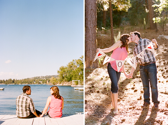 Romantic couple's lake and forest engagement photos
