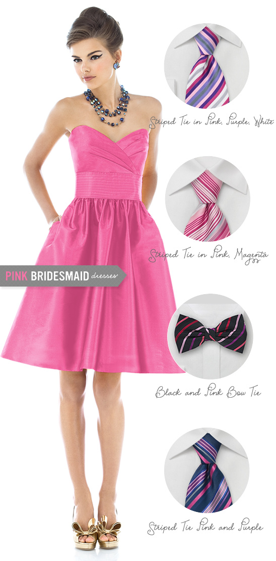 Pink bridesmaid dress with matching ties selection