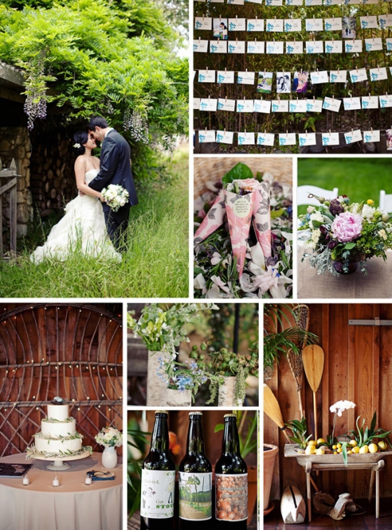 Collage of rustic and elegant wedding details and scenes