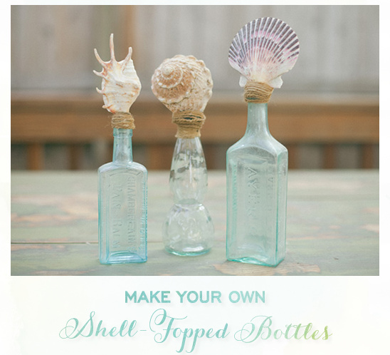 Seashells atop bottles, DIY craft project