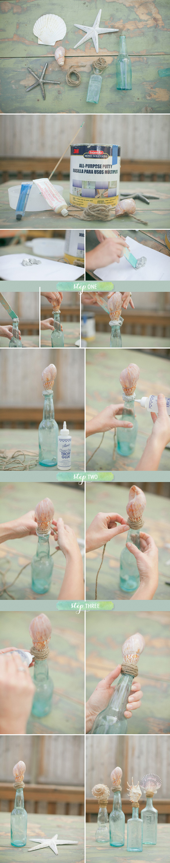 DIY sea glass bottle decorations
