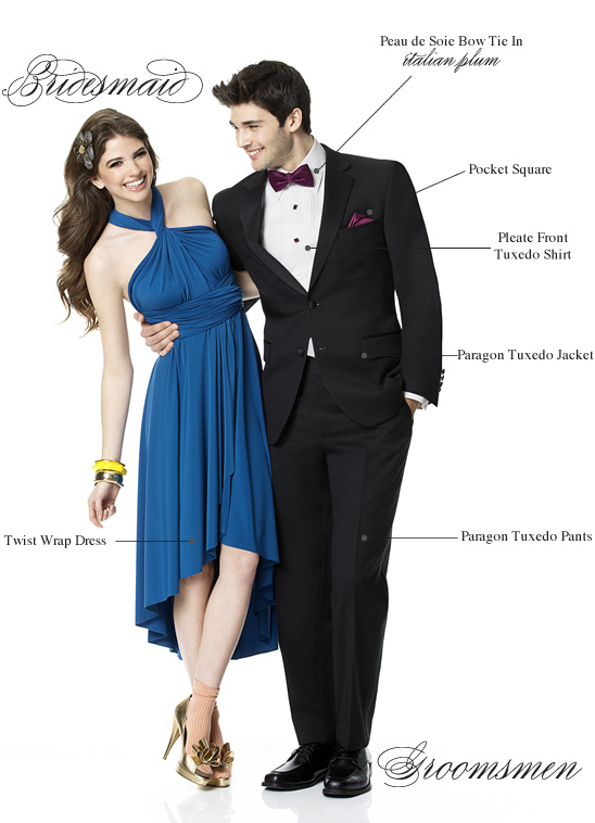 Woman in blue dress, man in tuxedo