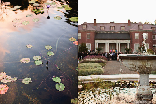 Lily pond and fountain at outdoor event venue