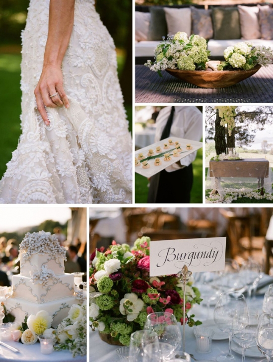 Elegant outdoor wedding with cake flowers and appetizers