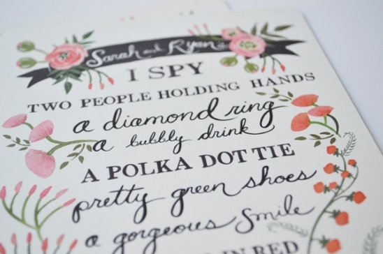I spy wedding game card with floral accents and checklist