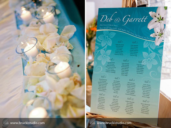 Deb and Garrett wedding details candles and seating chart