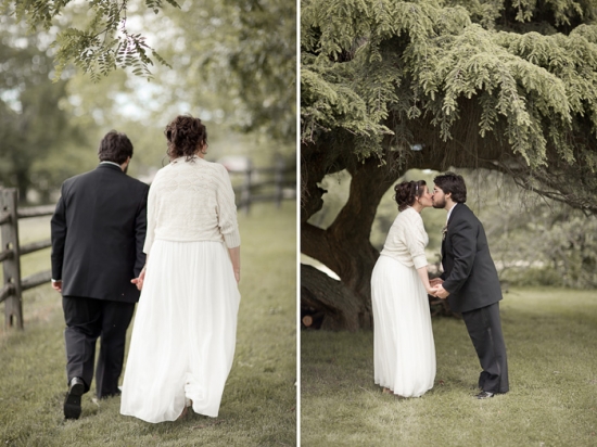 Bride and groom wedding photos, walking and kissing