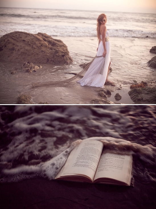 Bride in white dress on ocean beach