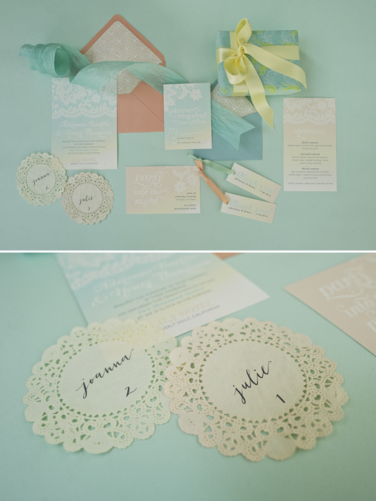 Elegant wedding invitation suite with lace details