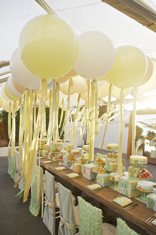 Pastel balloons & dessert table at baby shower