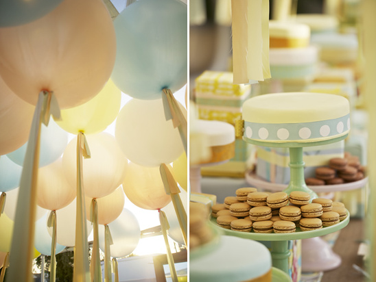 Pastel balloons and sweet treats at party
